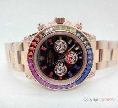 Authentic Rolex Watches Rose Gold with Baguettes Daytona Rainbow Bezel 40mm watches Automatic Movement